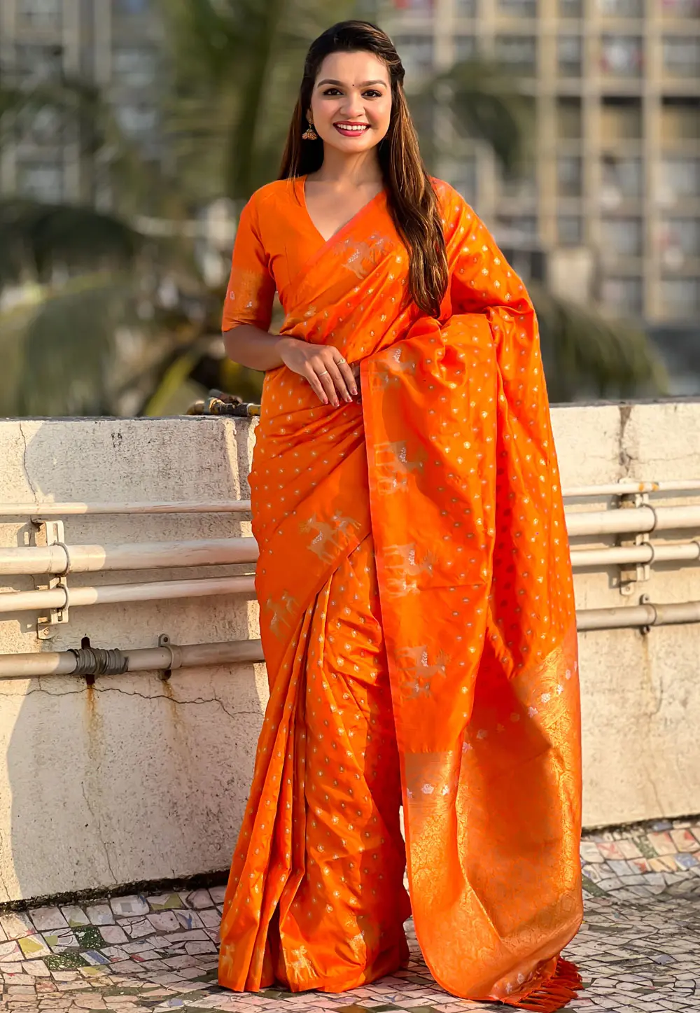 Orange Silk Saree With Blouse 303426