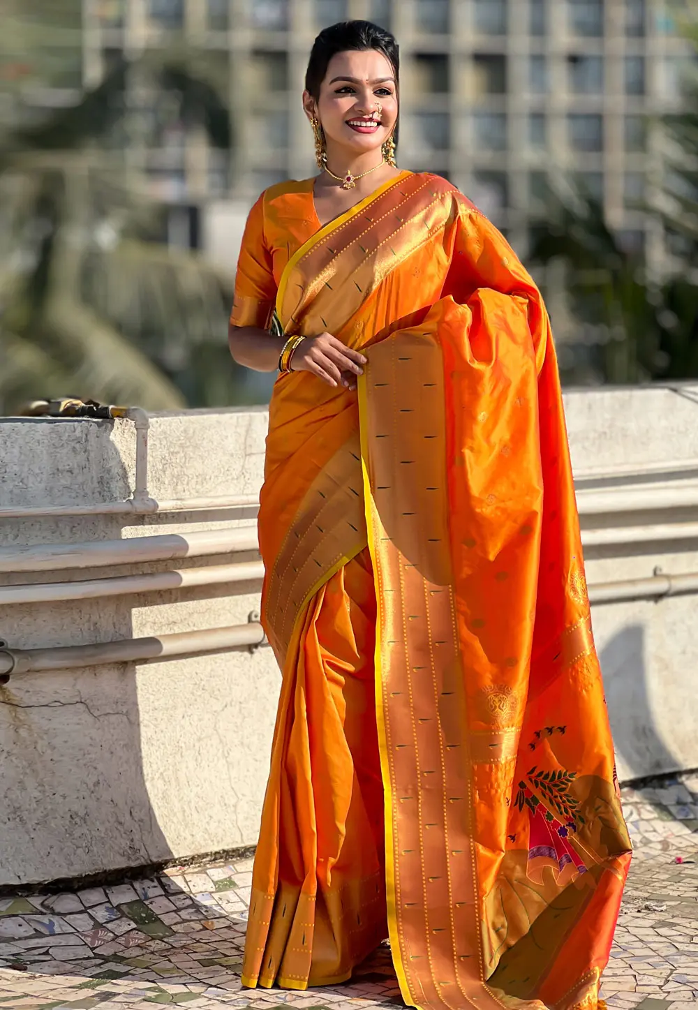 Orange Silk Saree With Blouse 303928