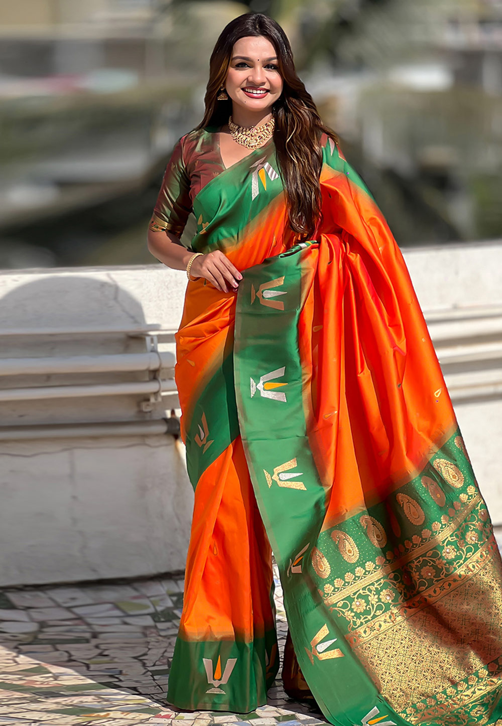 Orange Silk Saree With Blouse 309990