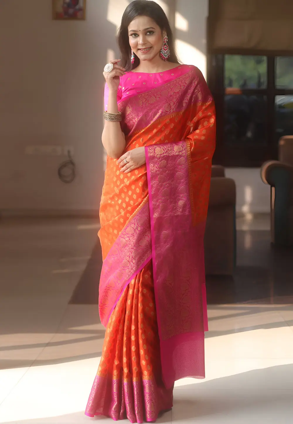 Orange Silk Saree With Blouse 301130