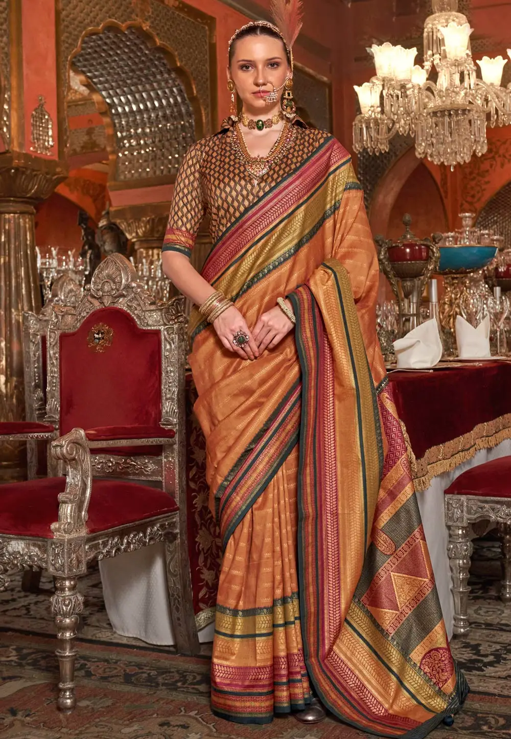 Orange Silk Saree With Blouse 296425