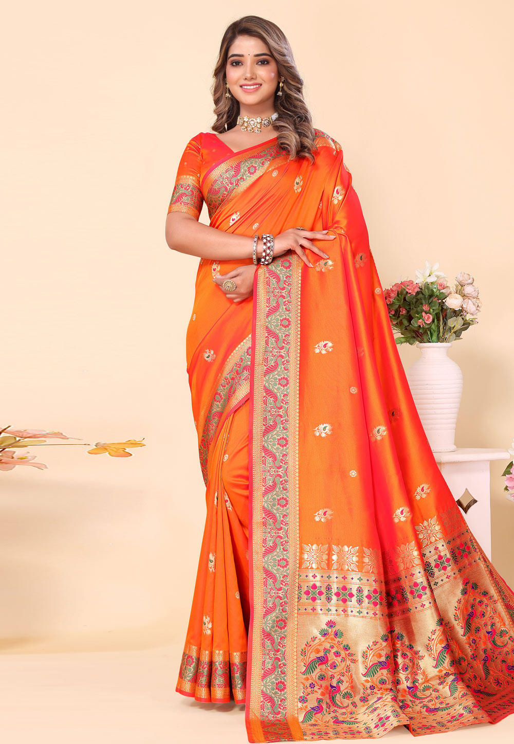 Orange Silk Saree With Blouse 283413