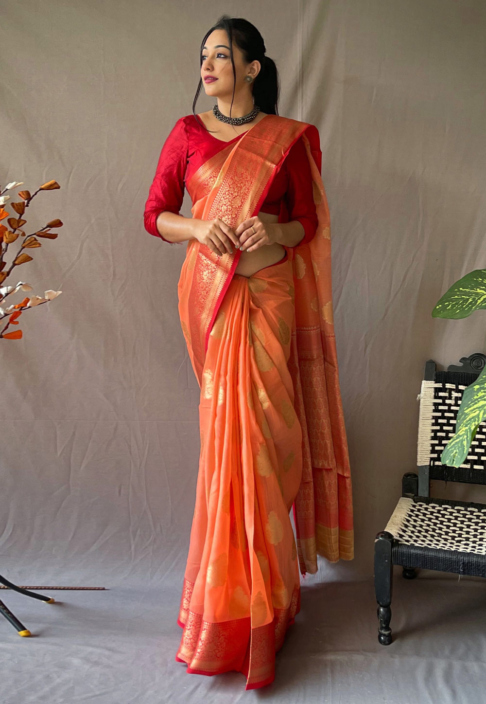 Orange Silk Saree With Blouse 287336