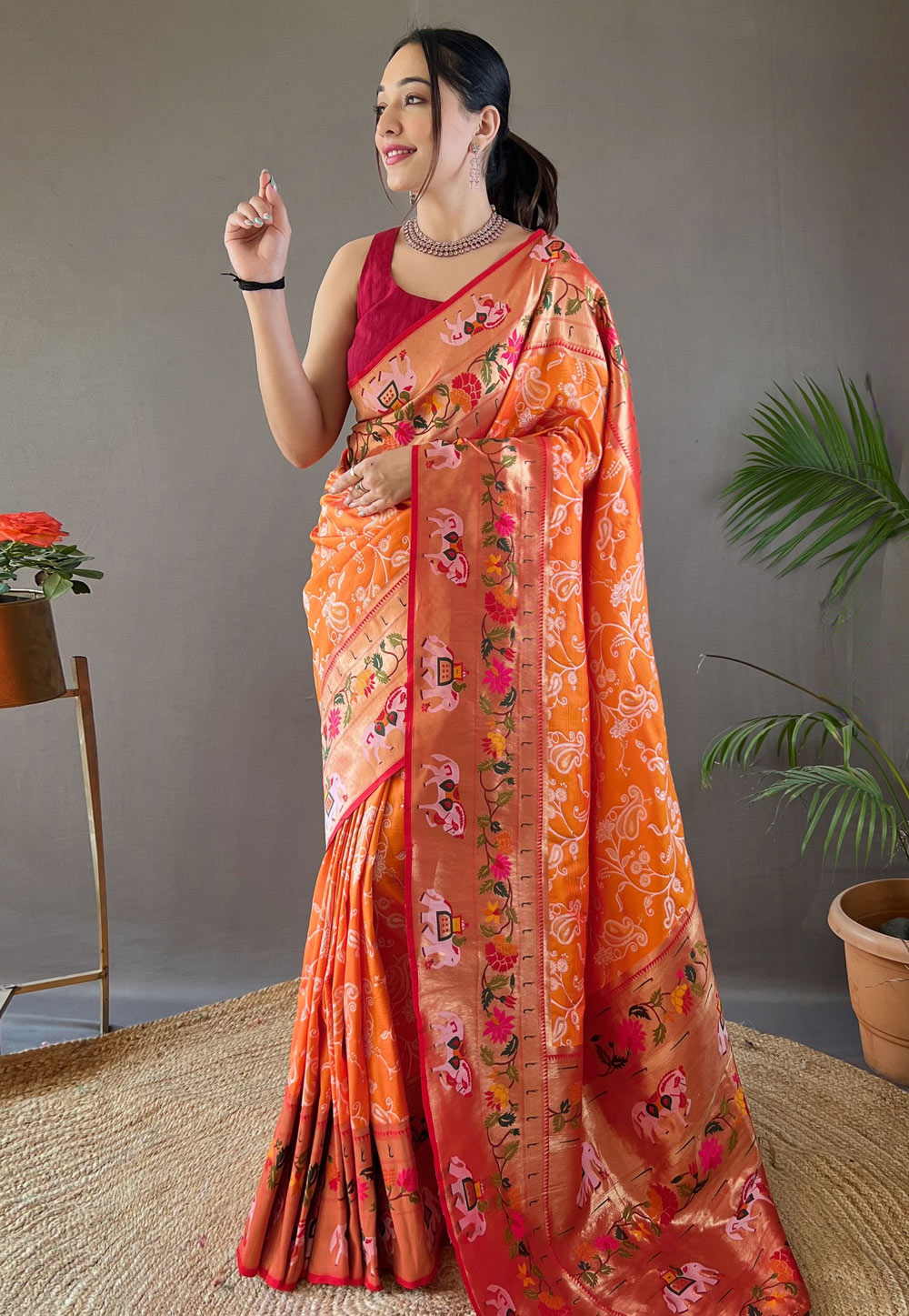 Orange Silk Saree With Blouse 287432