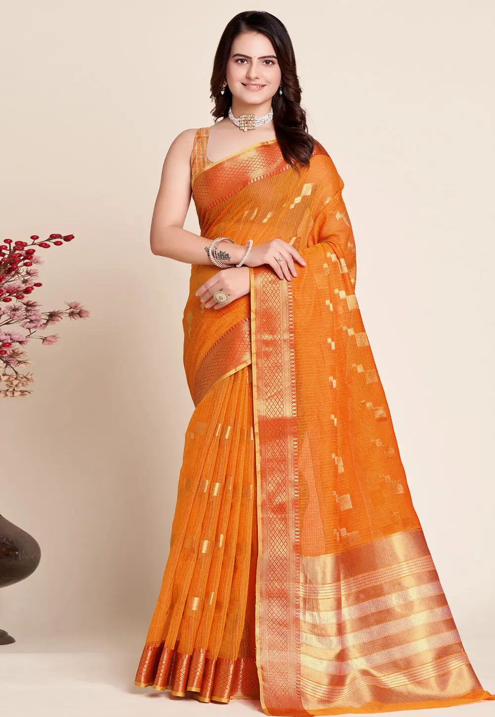 Orange Silk Saree With Blouse 297111