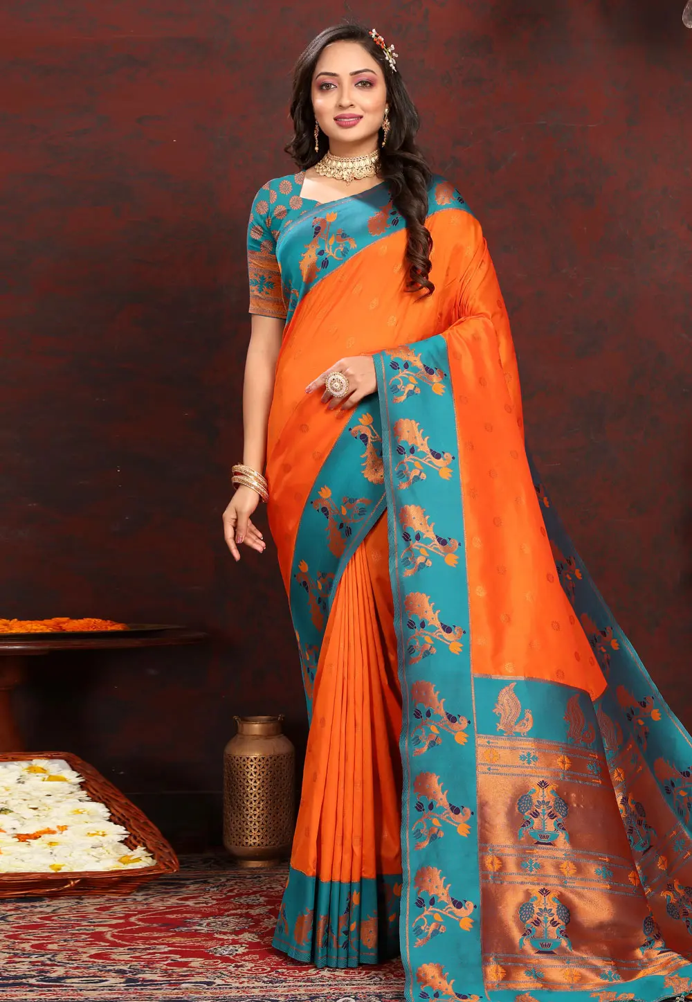 Orange Silk Saree With Blouse 304392