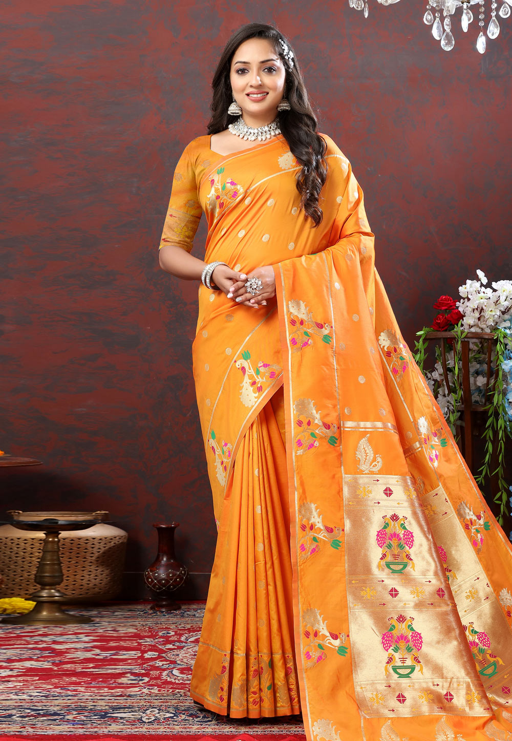 Orange Soft Silk Saree With Blouse 279582