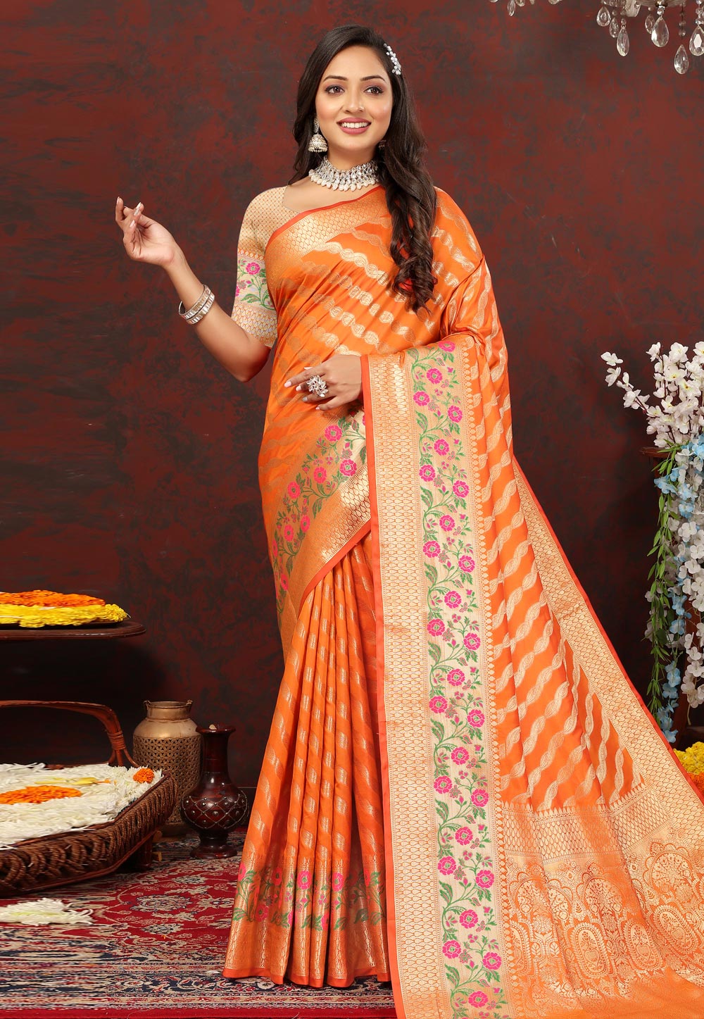 Orange Soft Silk Saree With Blouse 280780