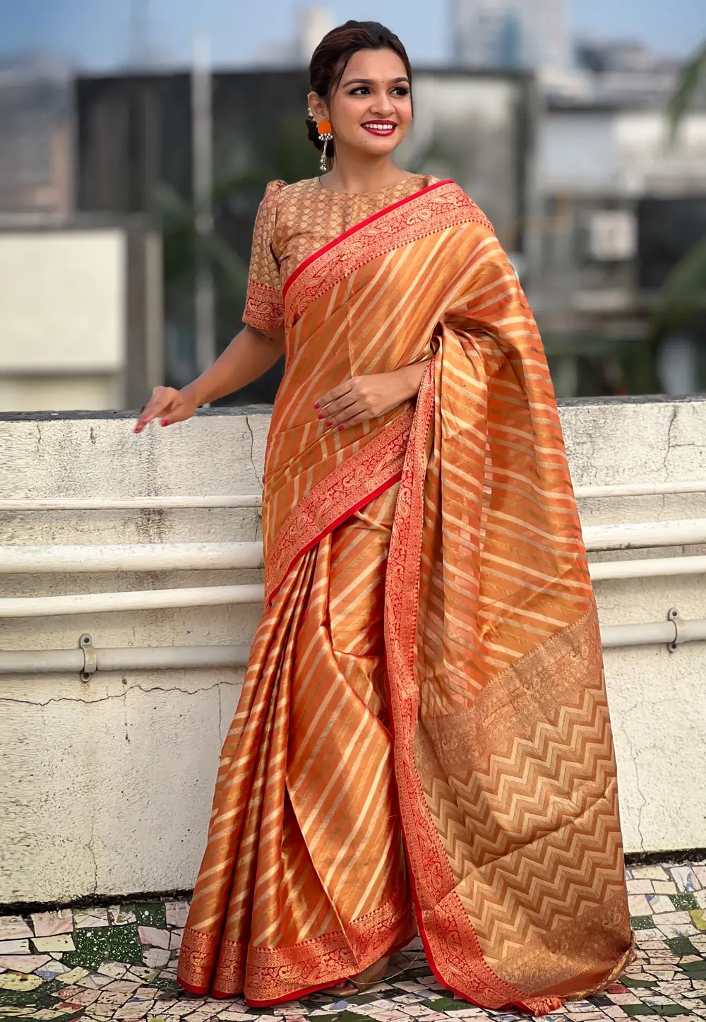 Orange Tissue Saree With Blouse 297401