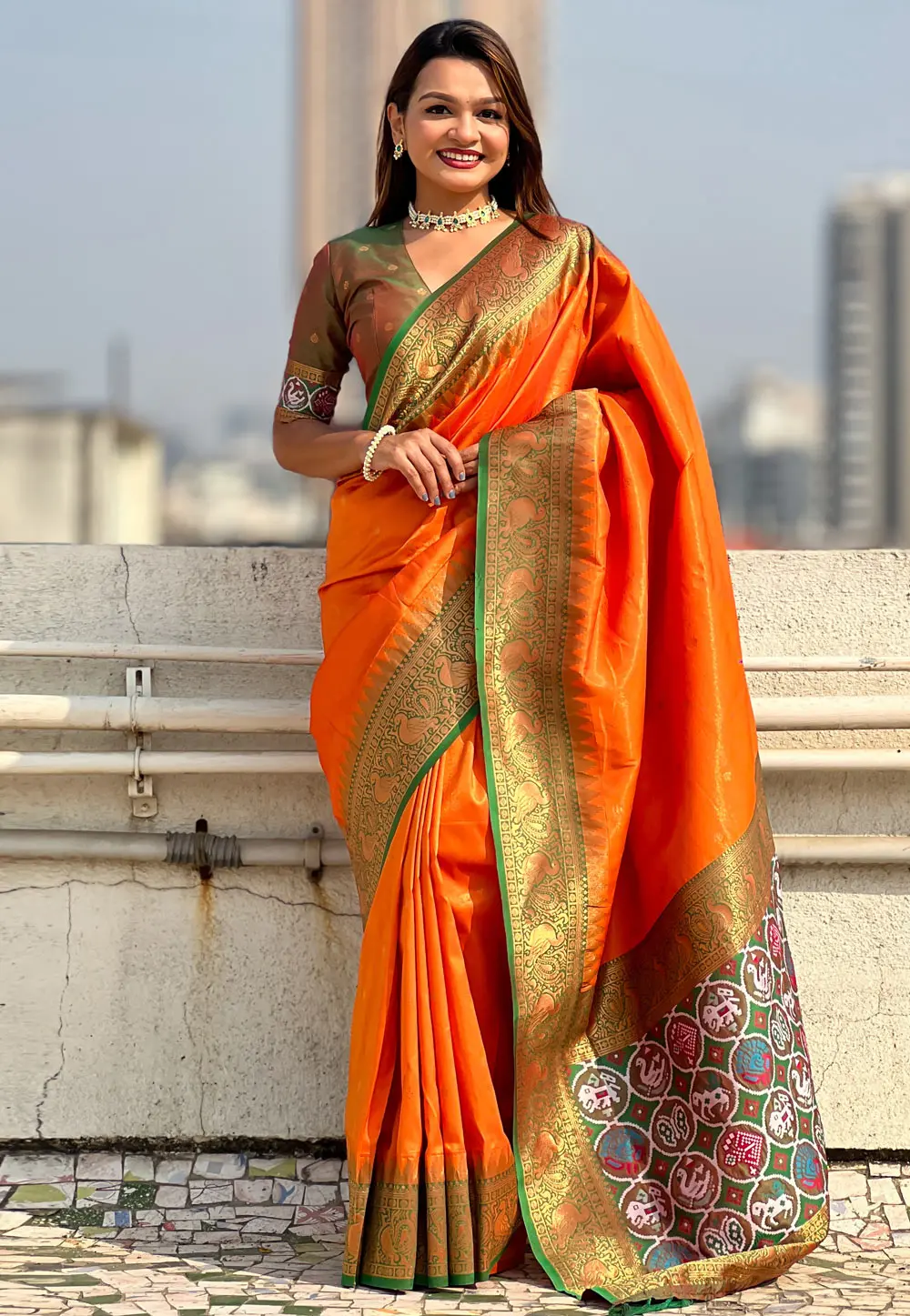 Orange Tissue Saree With Blouse 302794