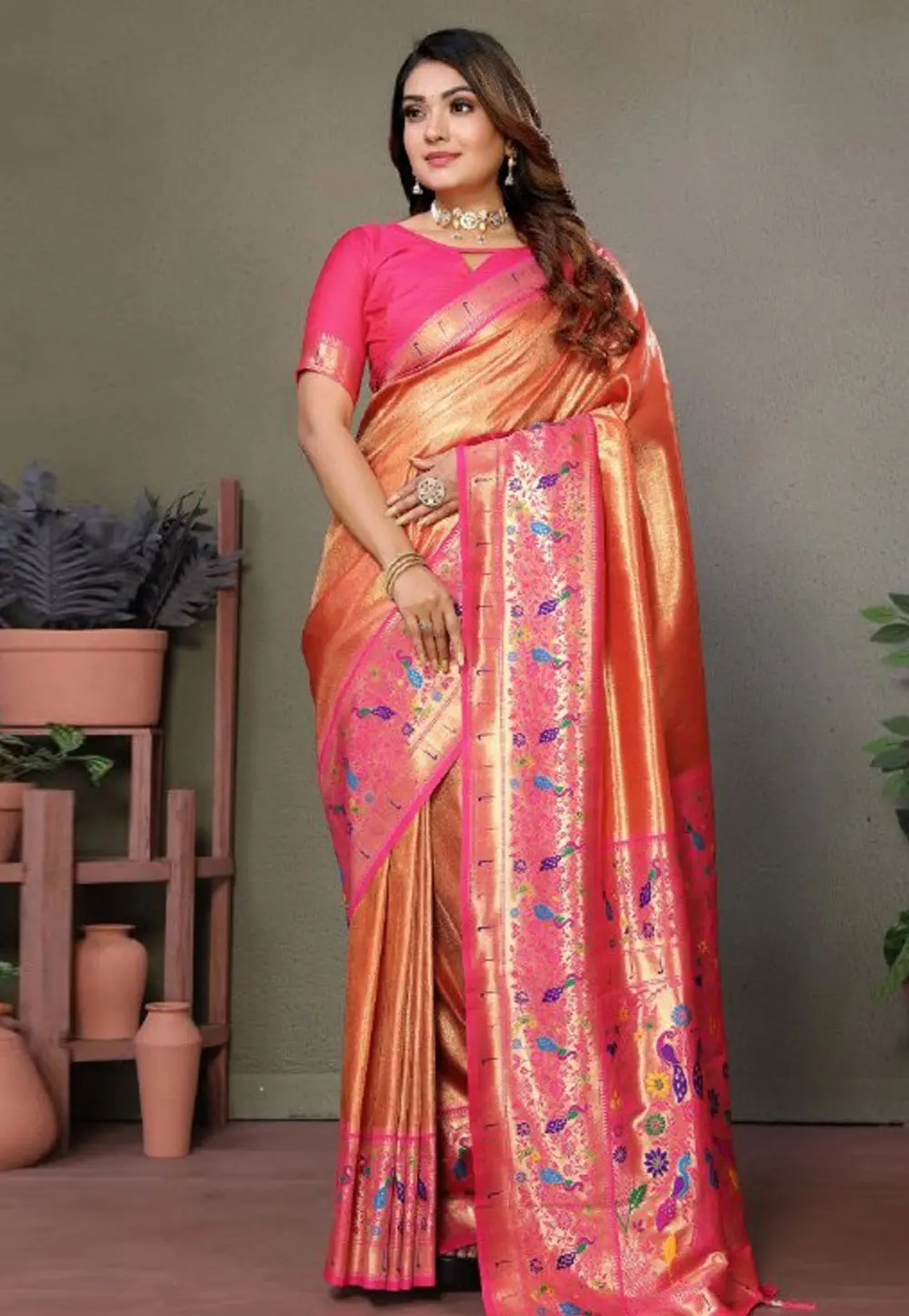 Orange Tissue Silk Saree With Blouse 301997