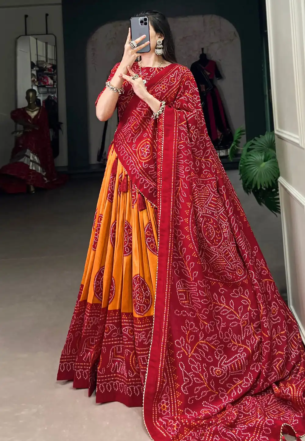 Orange Tussar Silk Lehenga Choli 294713