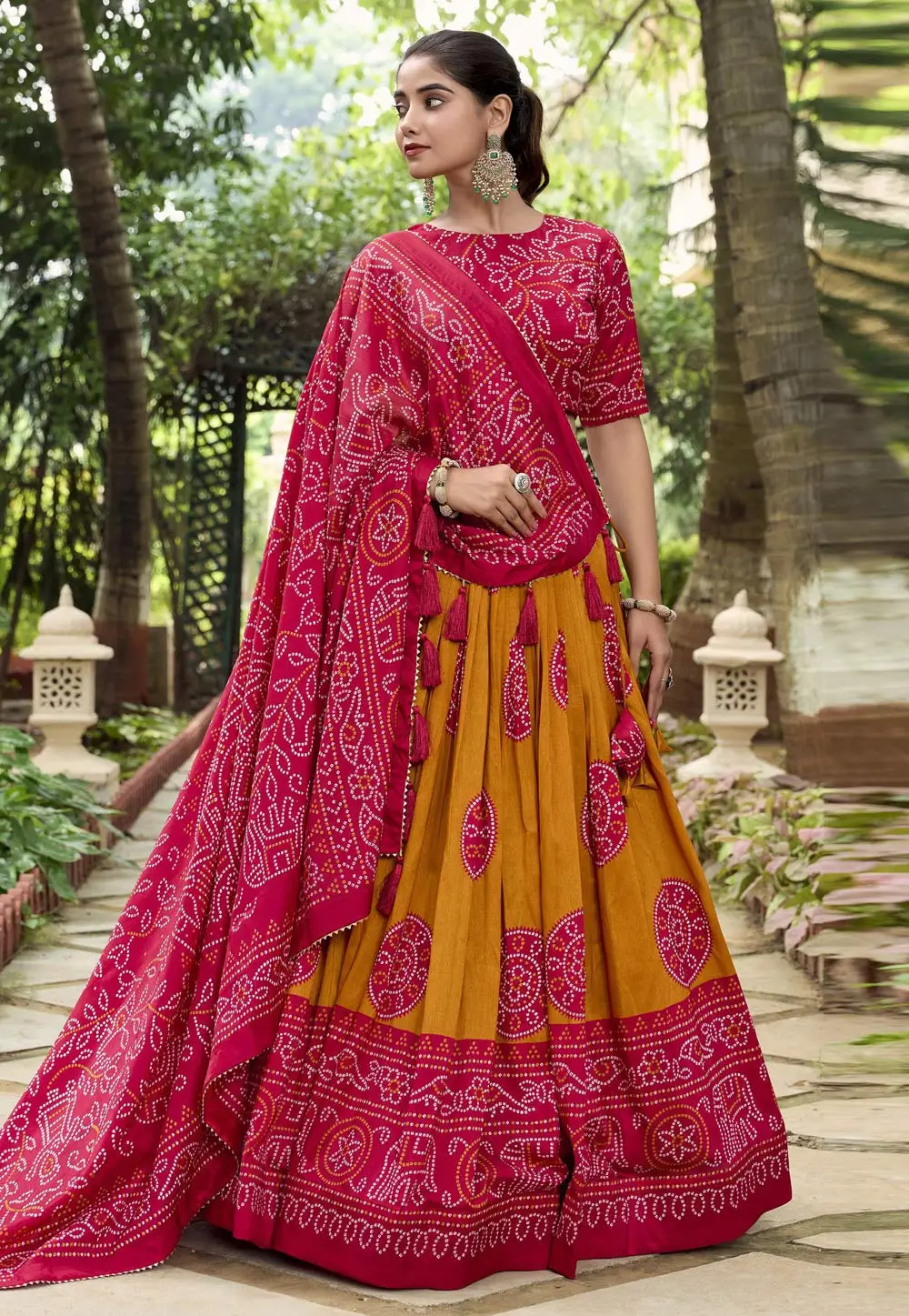 Orange Tussar Silk Lehenga Choli 296996