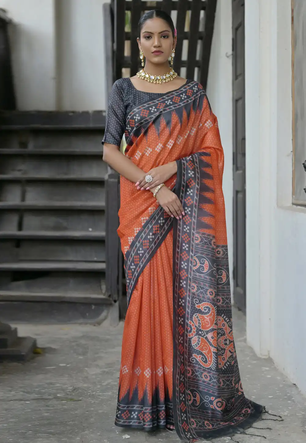 Orange Tussar Silk Saree With Blouse 290854