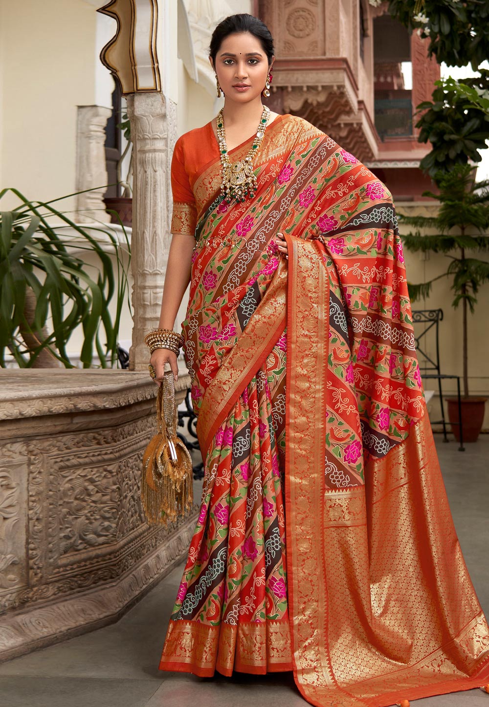 Orange Tussar Silk Saree With Blouse 282312