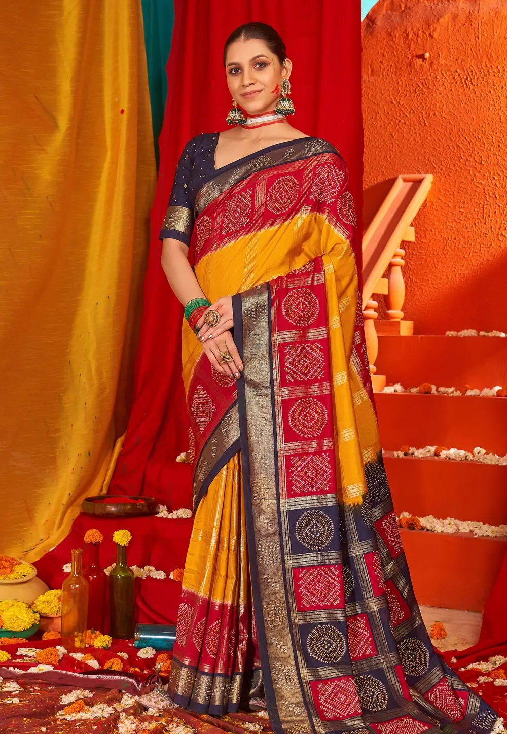 Orange Tussar Silk Saree With Blouse 296096