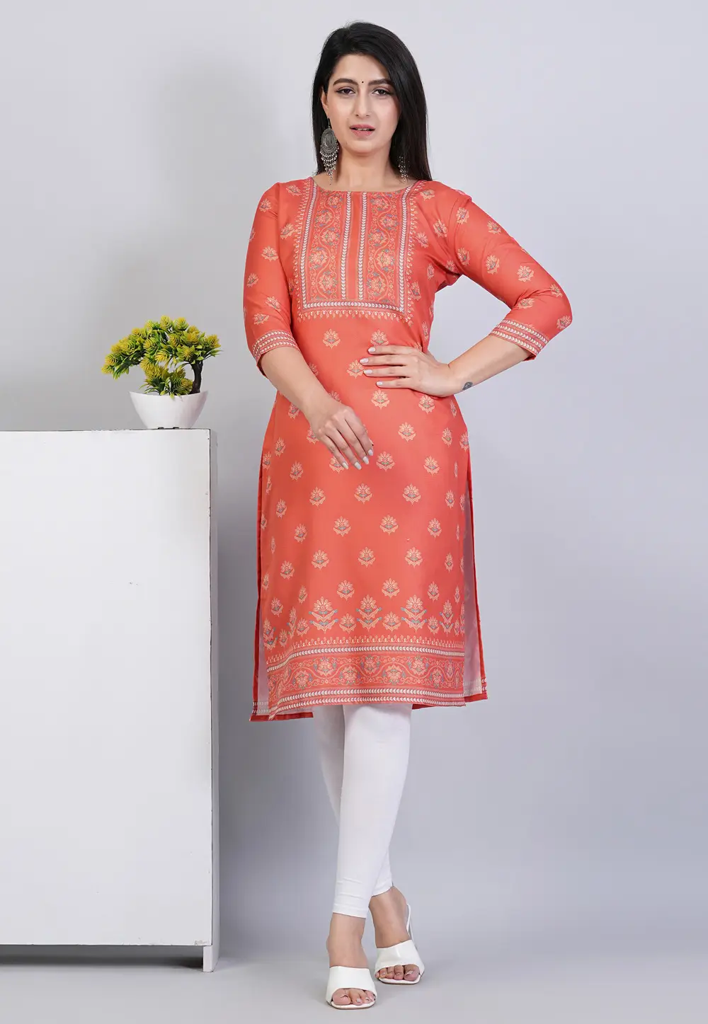 Orange Viscose Rayon Printed Tunic 296712