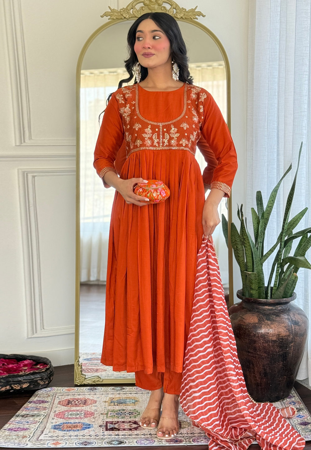 Orange Viscose Readymade Anarkali Suit 309532