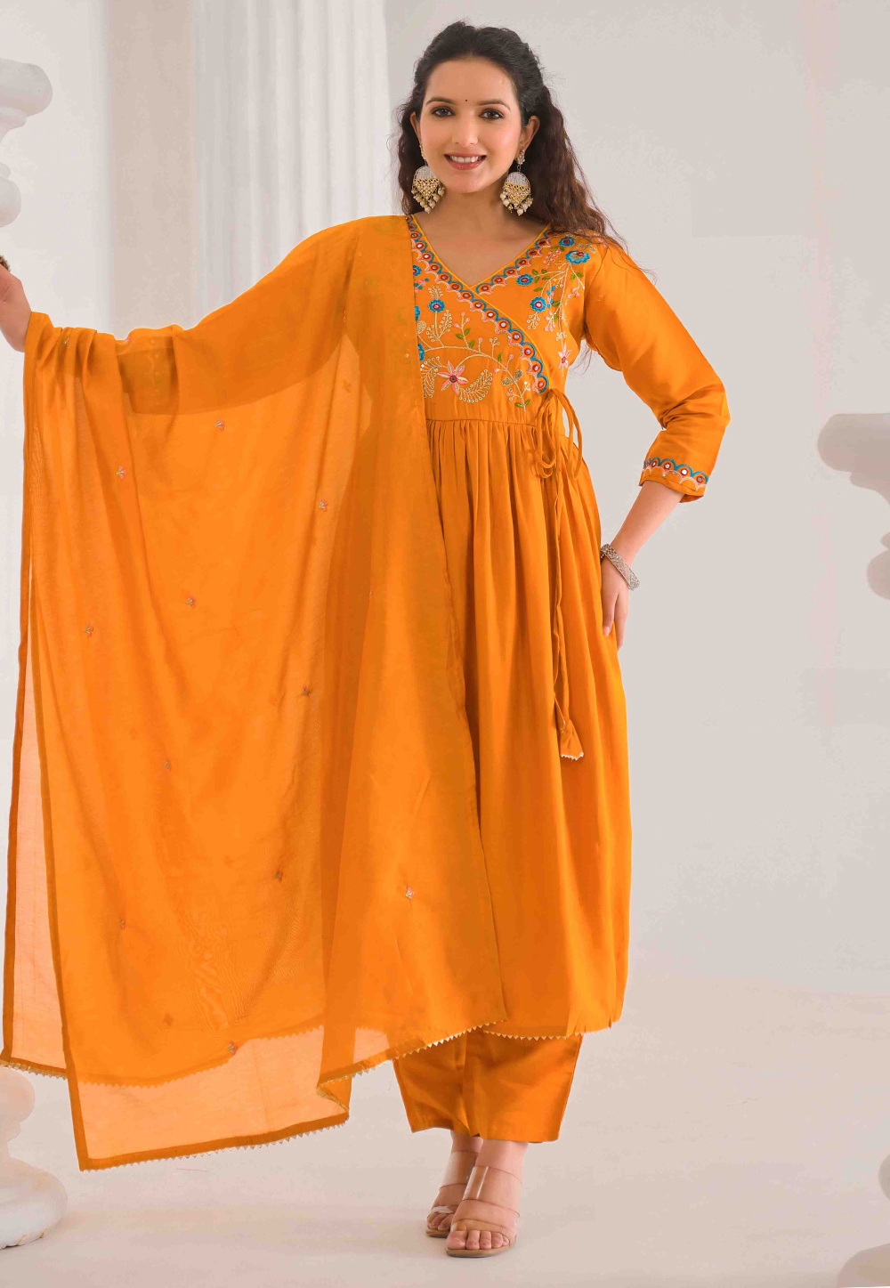 Orange Viscose Readymade Anarkali Suit 306278