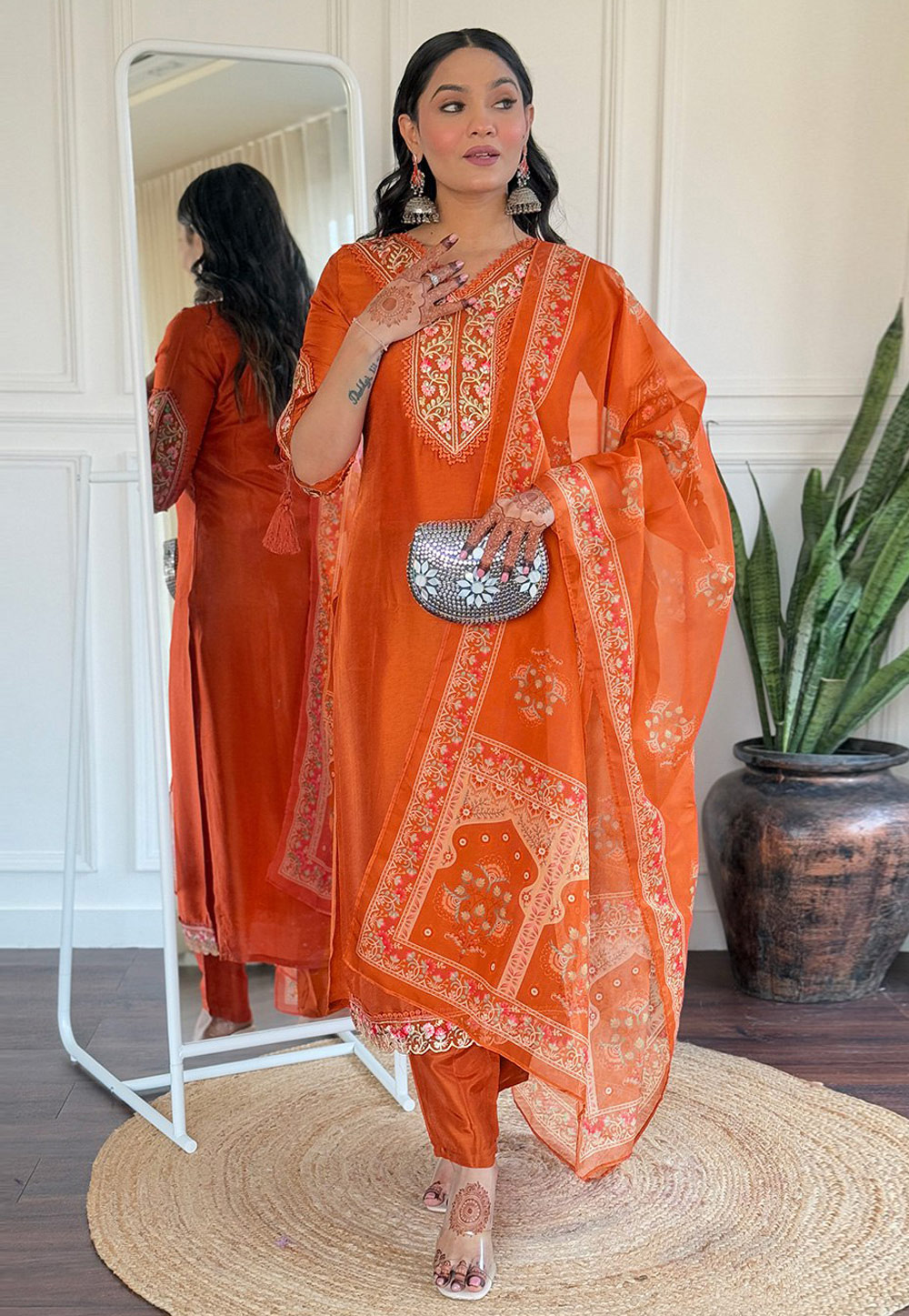 Orange Viscose Readymade Pakistani Suit 306568