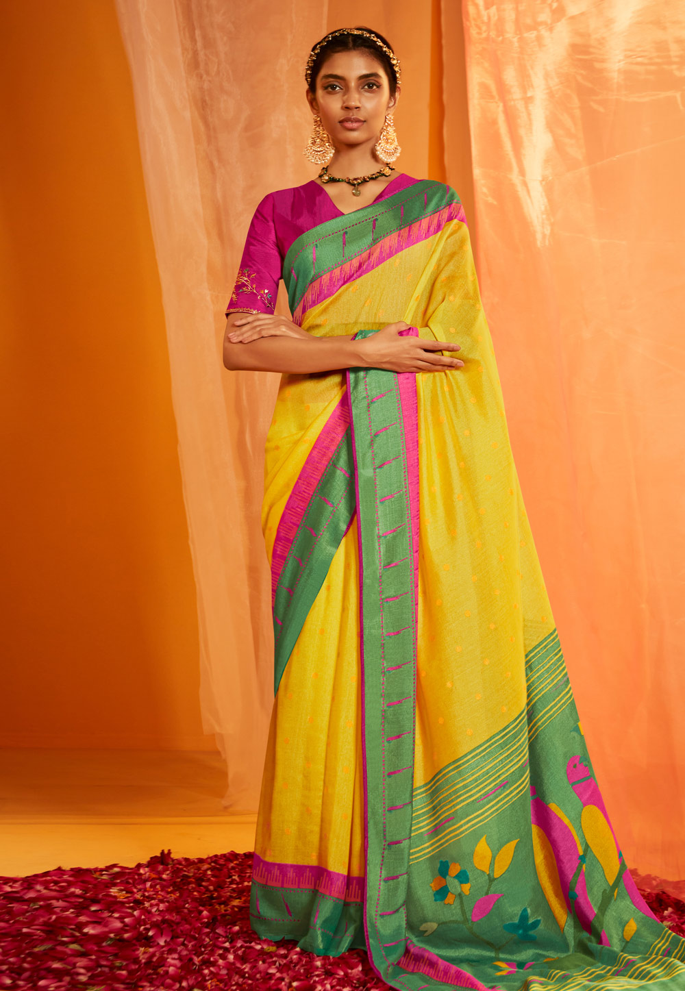 Light yellow Georgette Brasso Saree with Tassels | GLAMOUR-2163 | Cilory.com