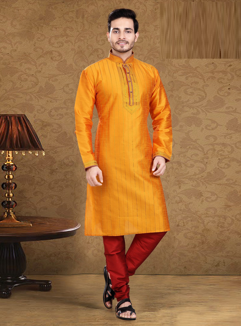 Orange Art Silk Readymade Kurta Pajama 105617