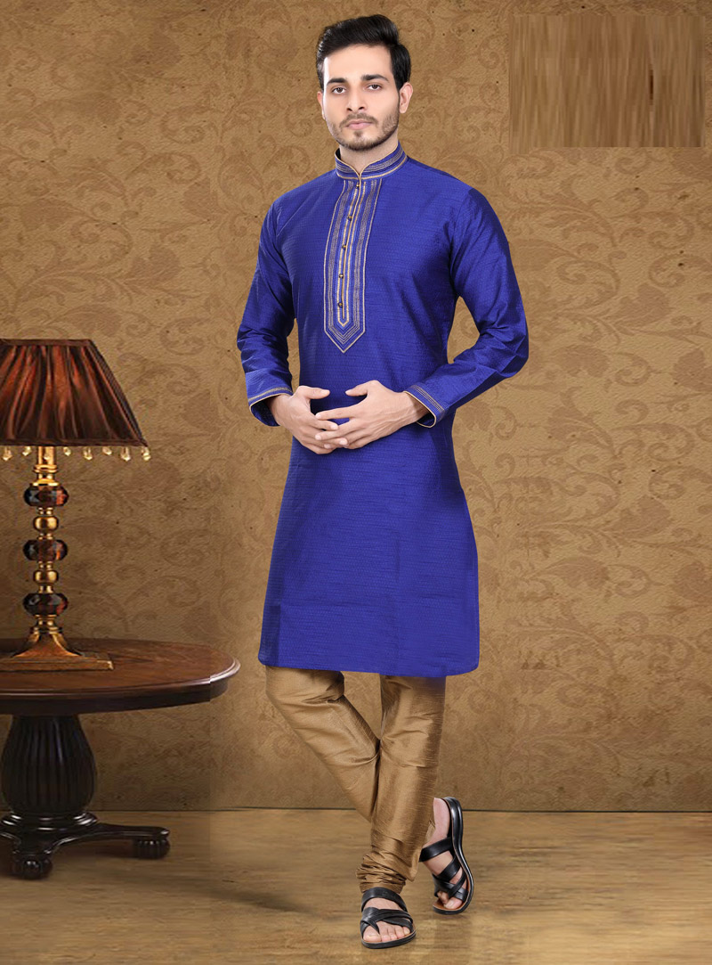 Royal Blue Art Silk Readymade Kurta Pajama 105645