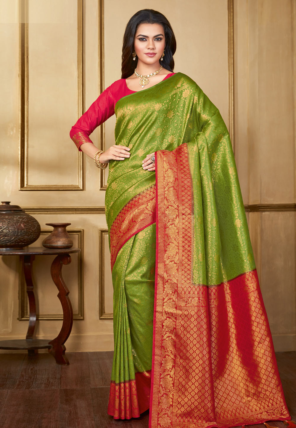 Green Silk Saree With Blouse 170262
