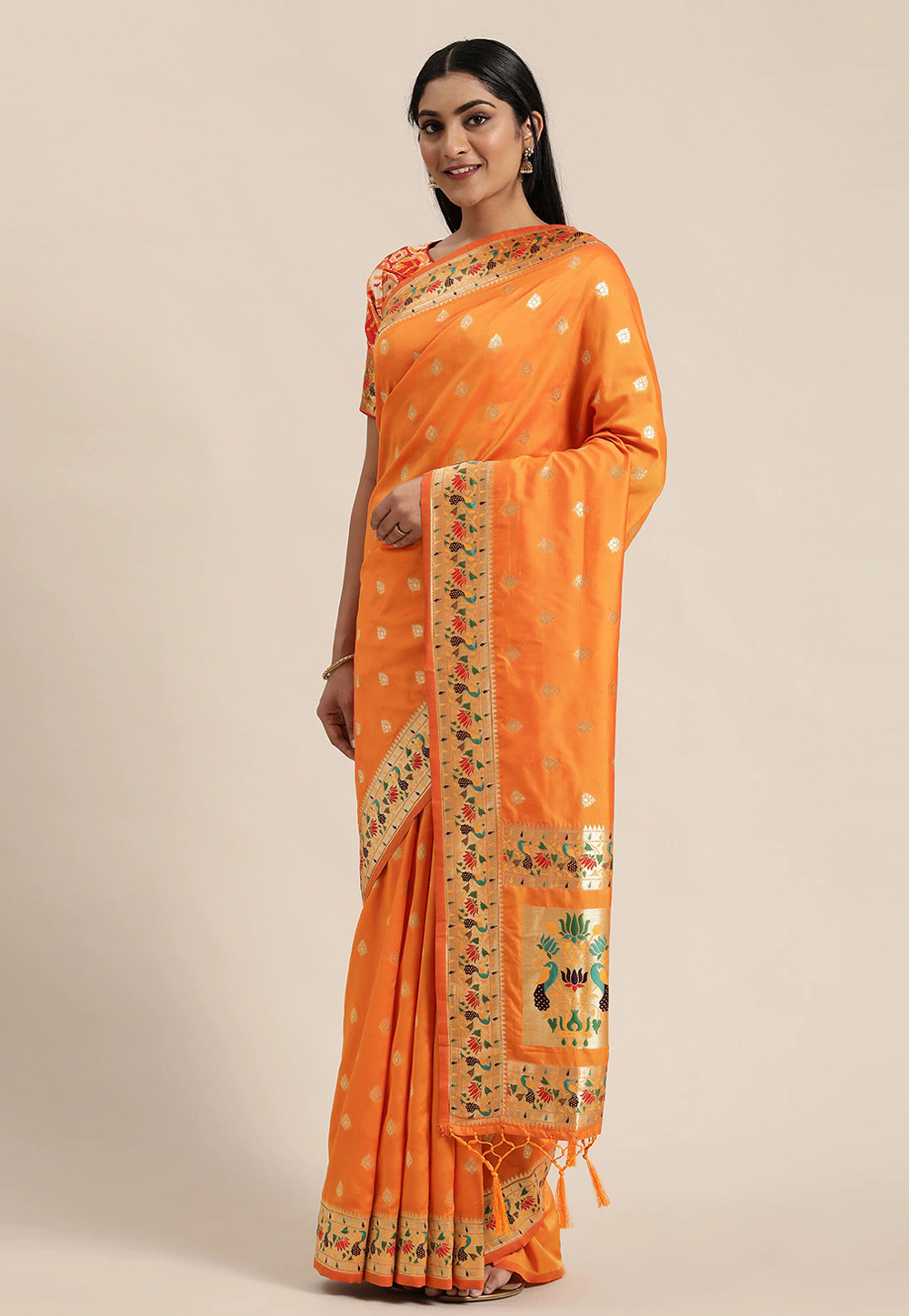 Orange Banarasi Silk Paithani Saree 222510