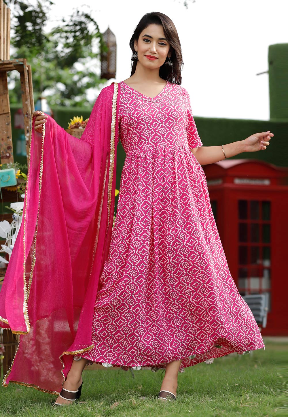 Pink Rayon Readymade Ankle Length Anarkali Suit 213081