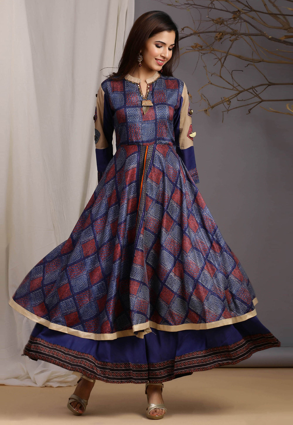 Blue Chanderi Readymade Gown 212971