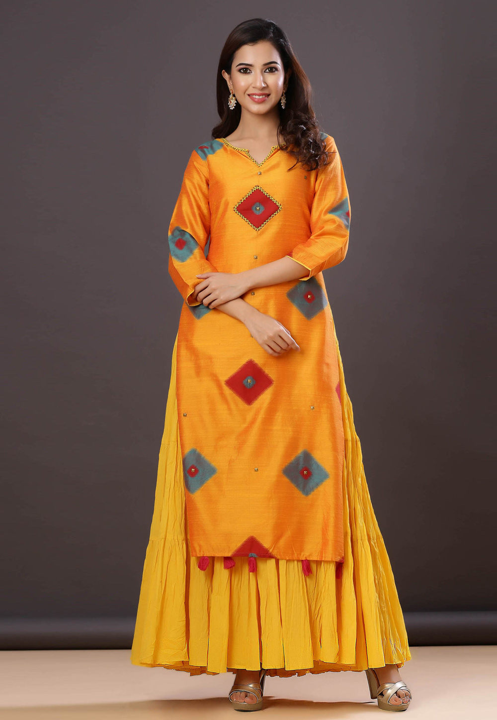 Yellow Dupion Silk Cotton Readymade Gown 213000