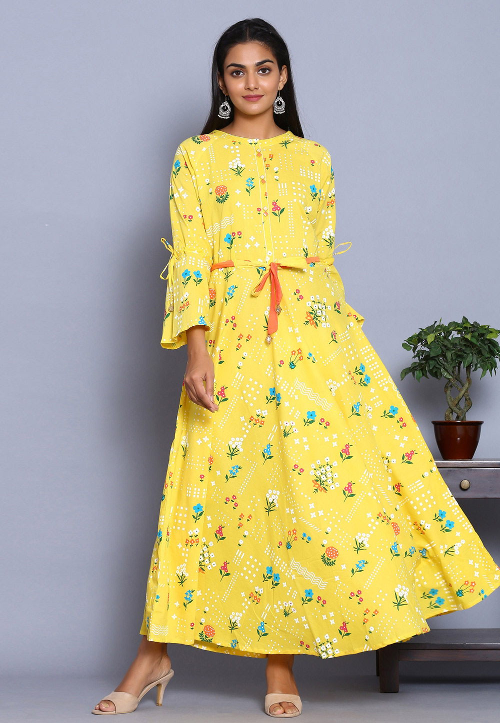 Yellow Cotton Readymade Gown 213003