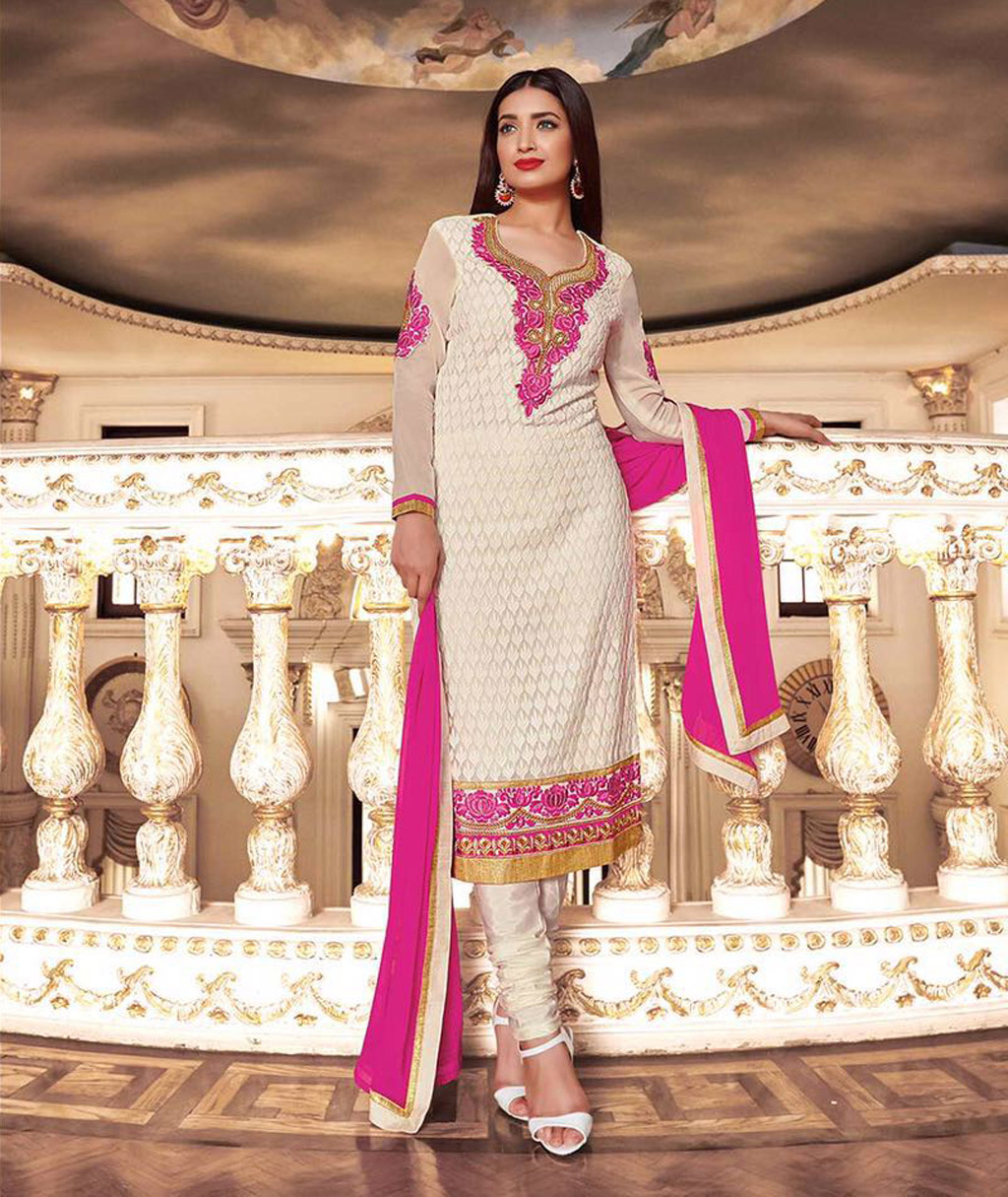 Off White Georgette Churidar Suit 68138