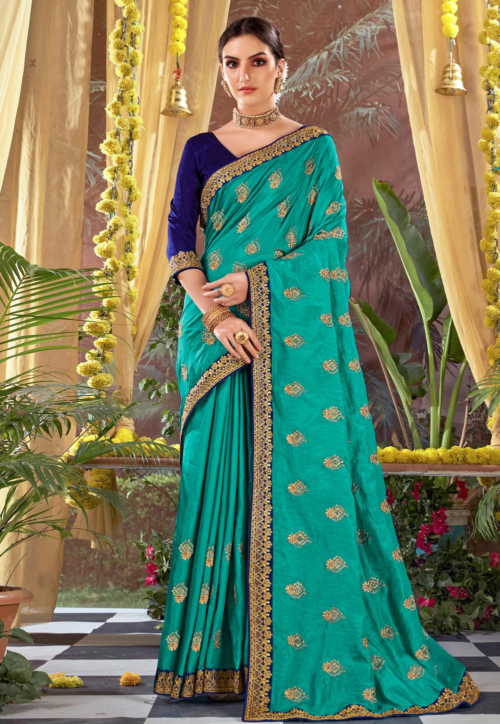 Turquoise Silk Saree With Blouse 245011
