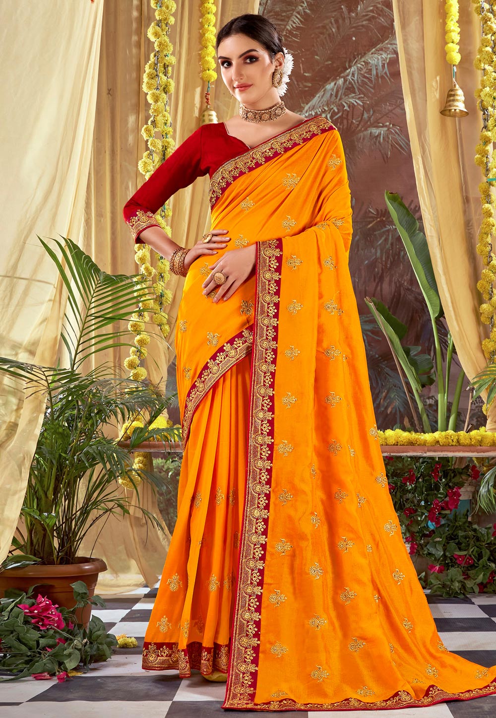 Orange Silk Saree With Blouse 245015