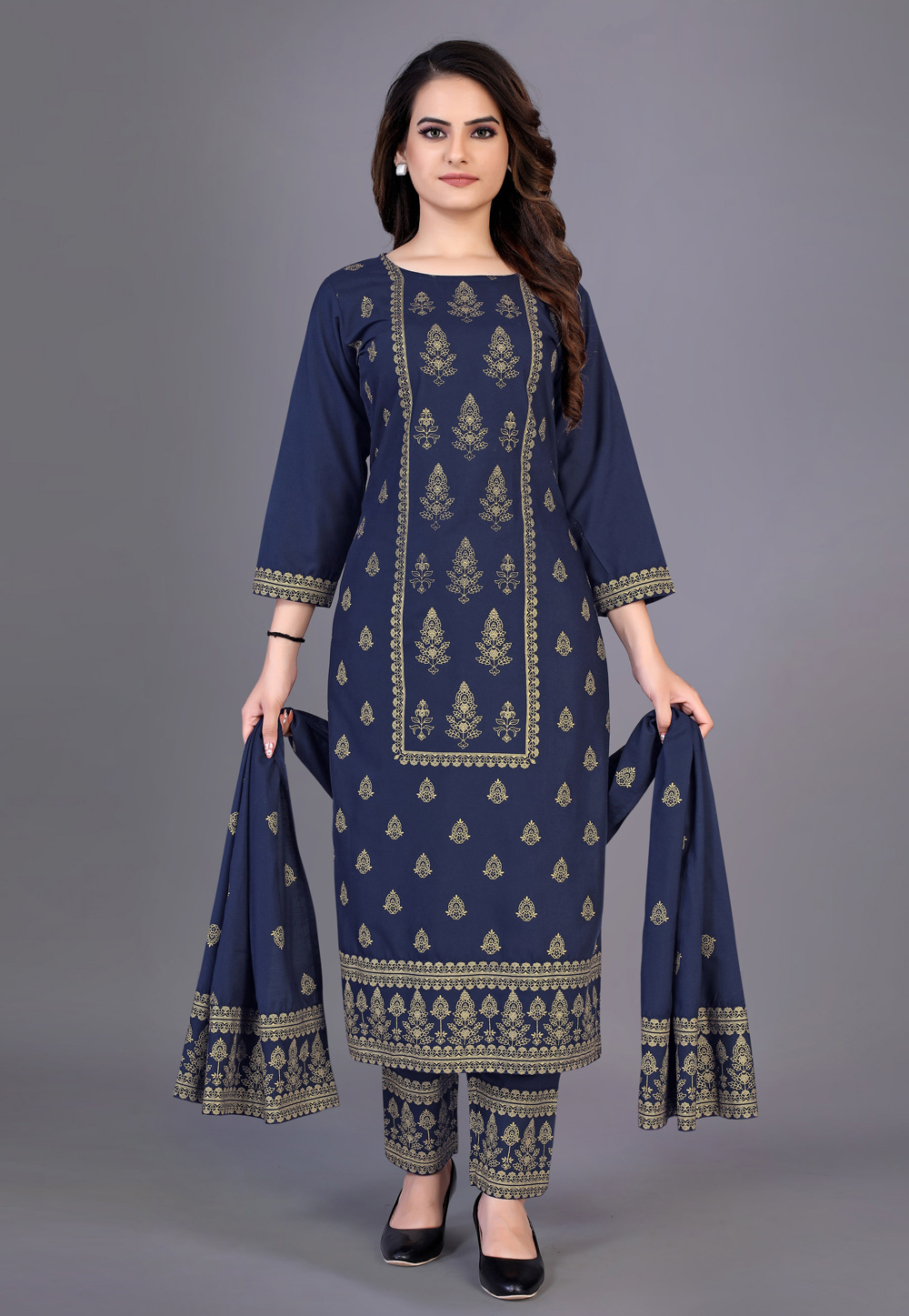 Navy Blue Rayon Readymade Pant Style Suit 245138