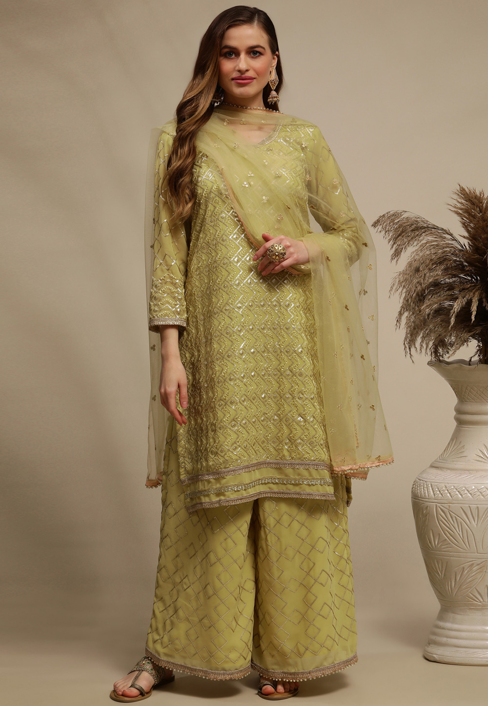 Light Green Georgette Kameez With Palazzo 240477