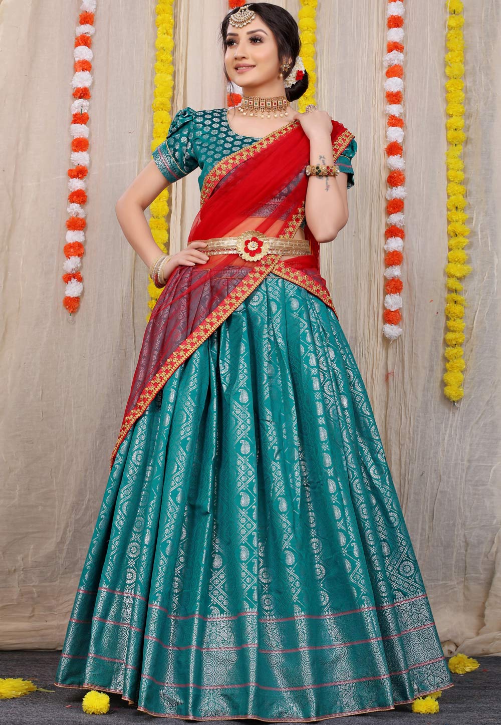 Buy Online Firozi Net Lehenga Choli with Embroidered and Sequins Work for  Women : 280097 -