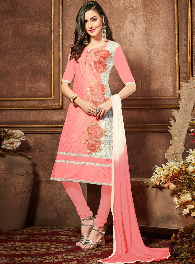 Pink Cotton Churidar Salwar Suit 91549