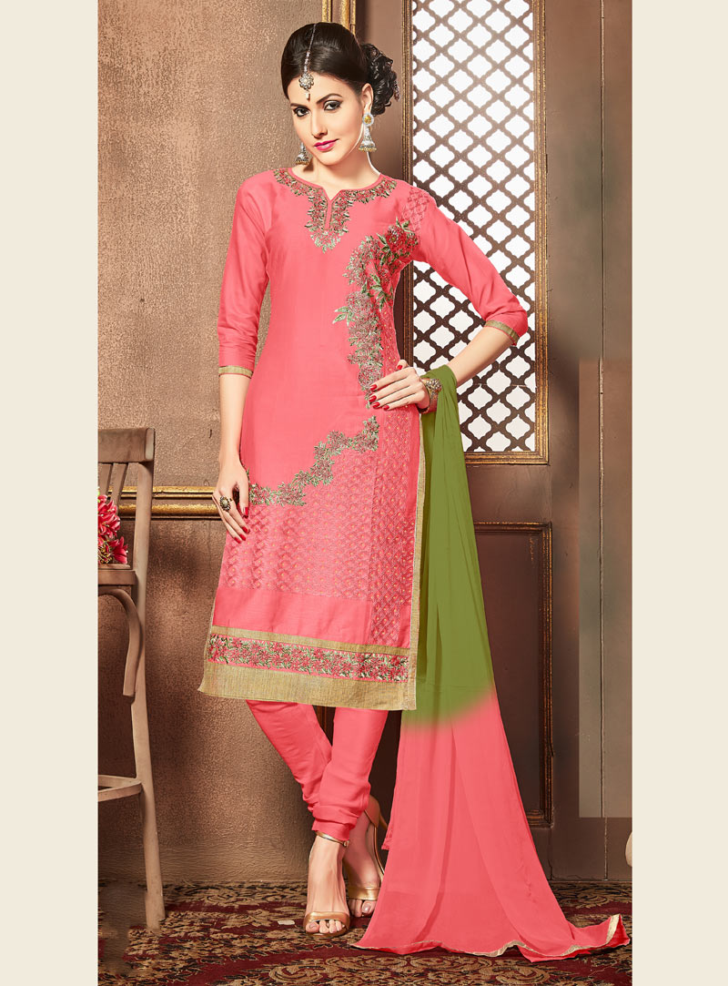Pink Cotton Churidar Salwar Suit 91551