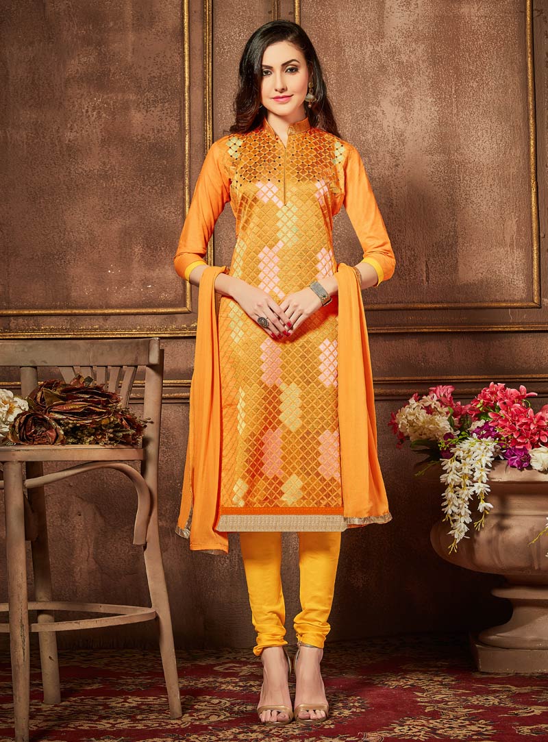 Orange Cotton Churidar Salwar Suit 91170