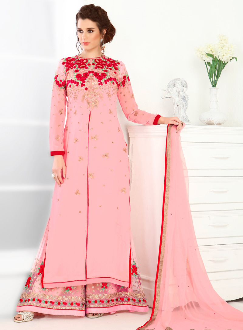 Pink Georgette Palazzo Style Salwar Suit 91342