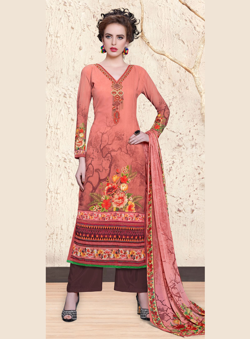 Peach Georgette Palazzo Style Suit 92172