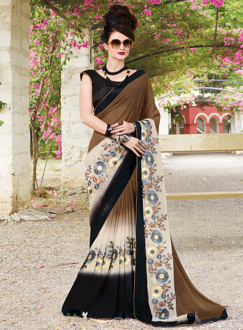 Brown Georgette Saree With Blouse 102798