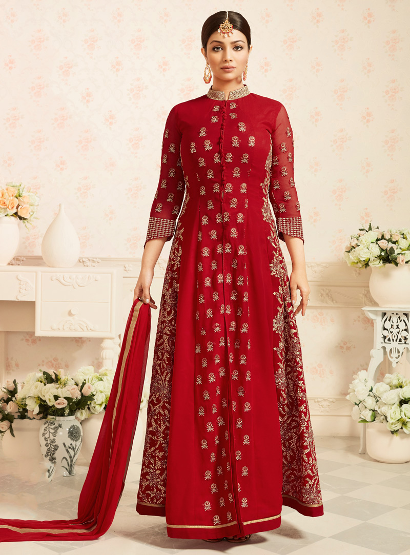 Ayesha Takia Red Georgette Ankle Length Anarkali Suit 102875