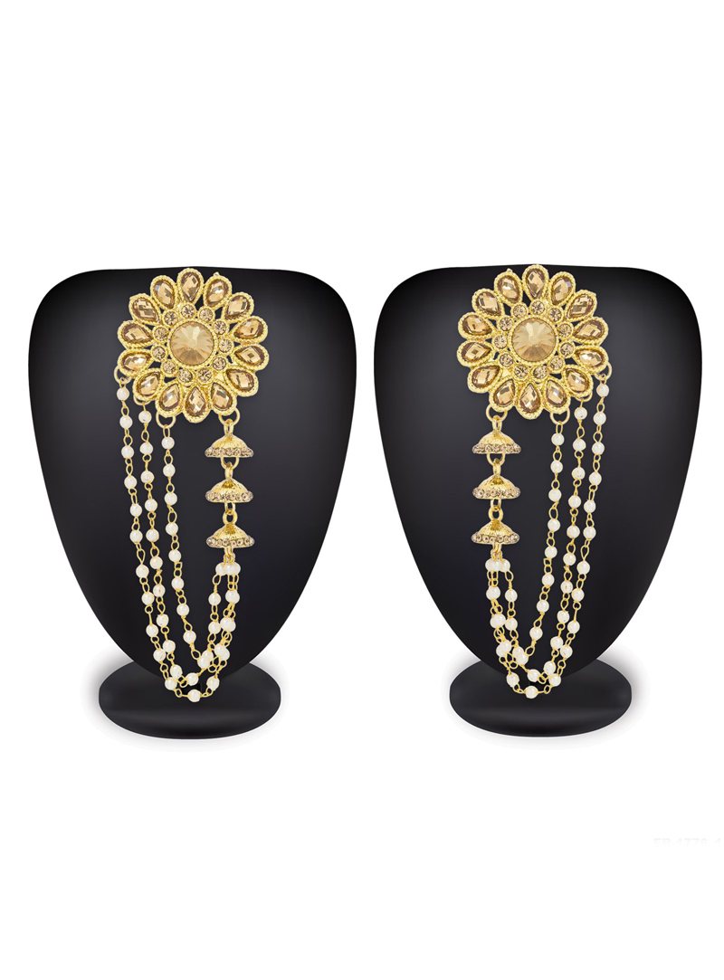 Golden Alloy Pearl Earrings 114261