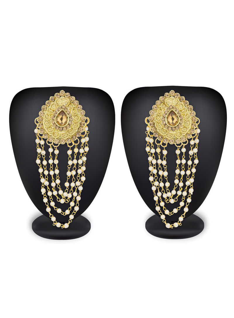 Golden Alloy Pearl Earrings 114262