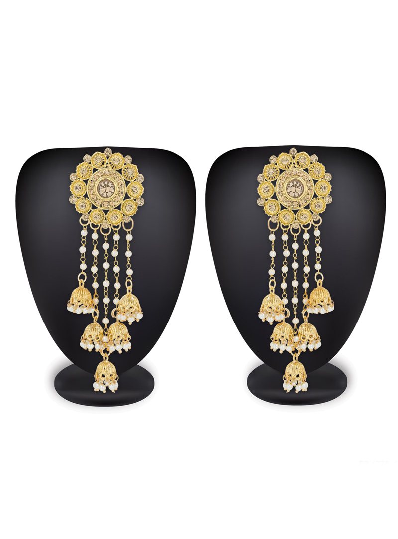 Golden Alloy Pearl Earrings 114263
