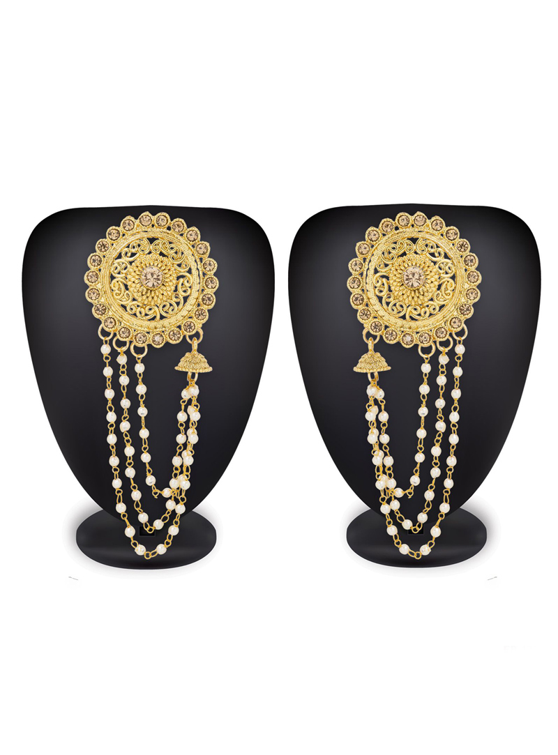 Golden Alloy Pearl Earrings 114266